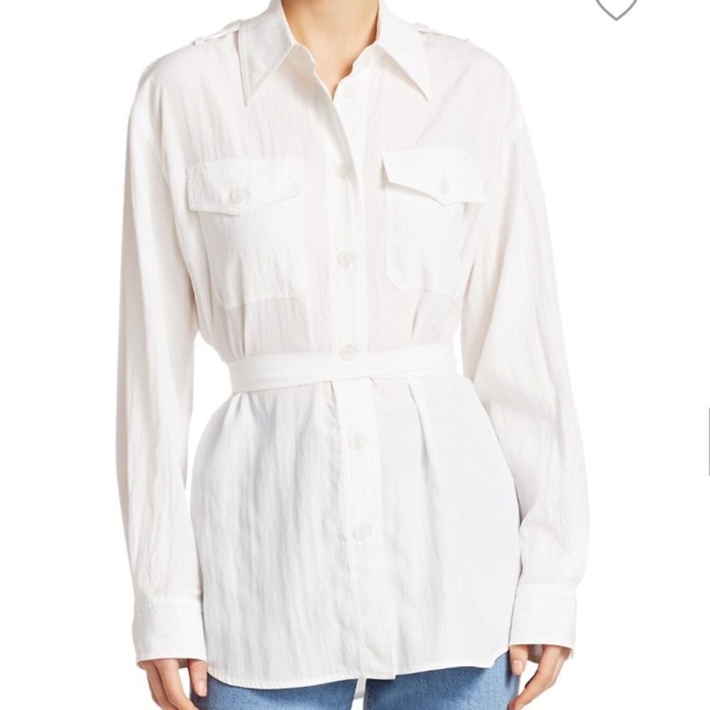 Helmut Lang White Waist Wrap Parachute Long Sleeve Tunic Crisp Safari Belt Top M